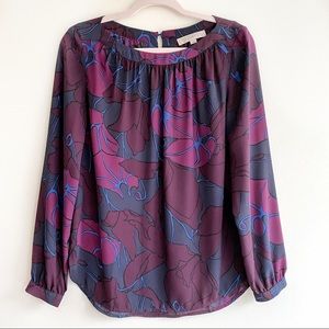 LOFT Purple Floral Long Sleeve Blouse - Size Small